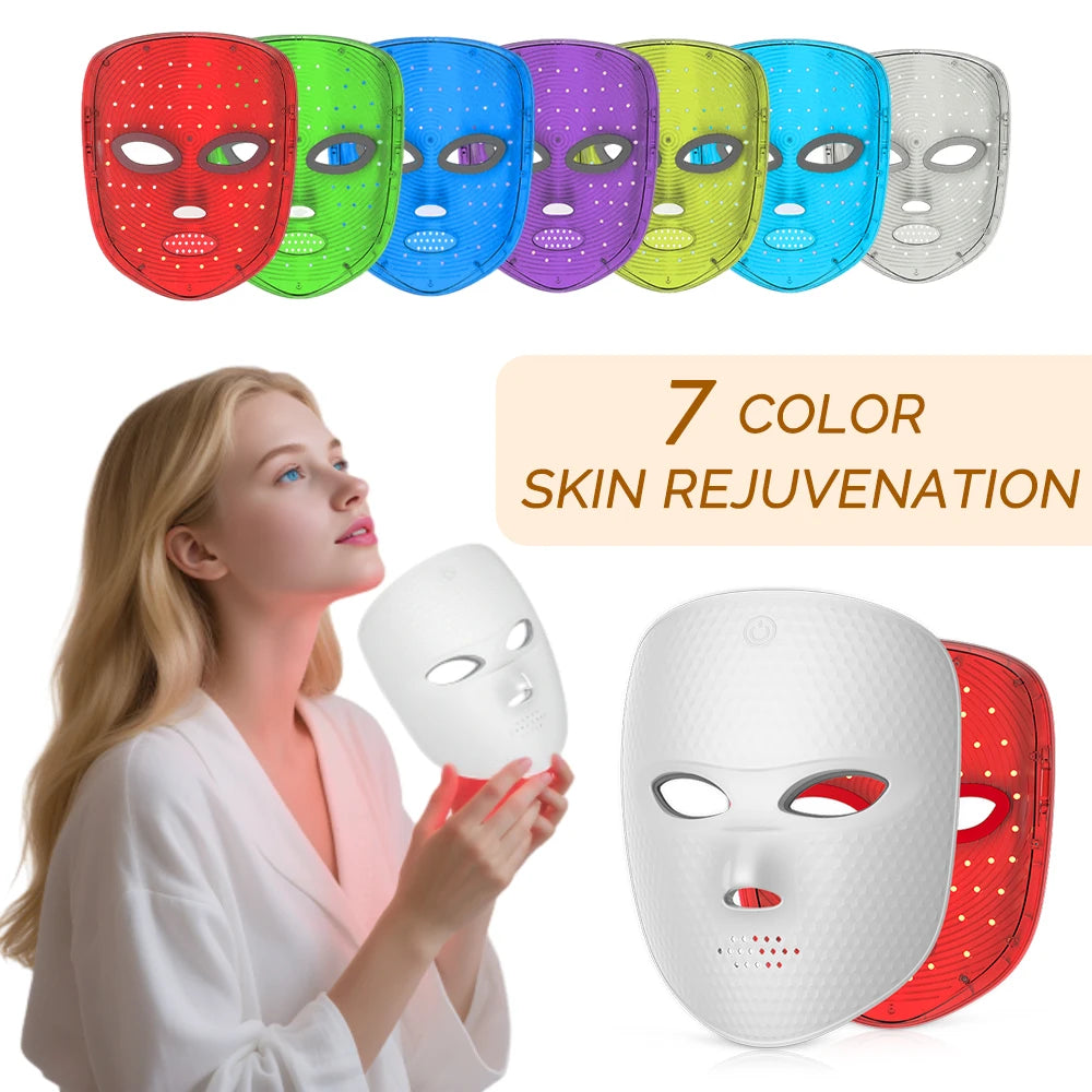 Maska LED 7 Kolorów - Bezprzewodowa Terapia Światłem - Odmładzanie i Redukcja Zmarszczek